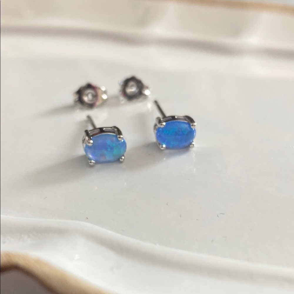 Blue Opal Stud Earrings